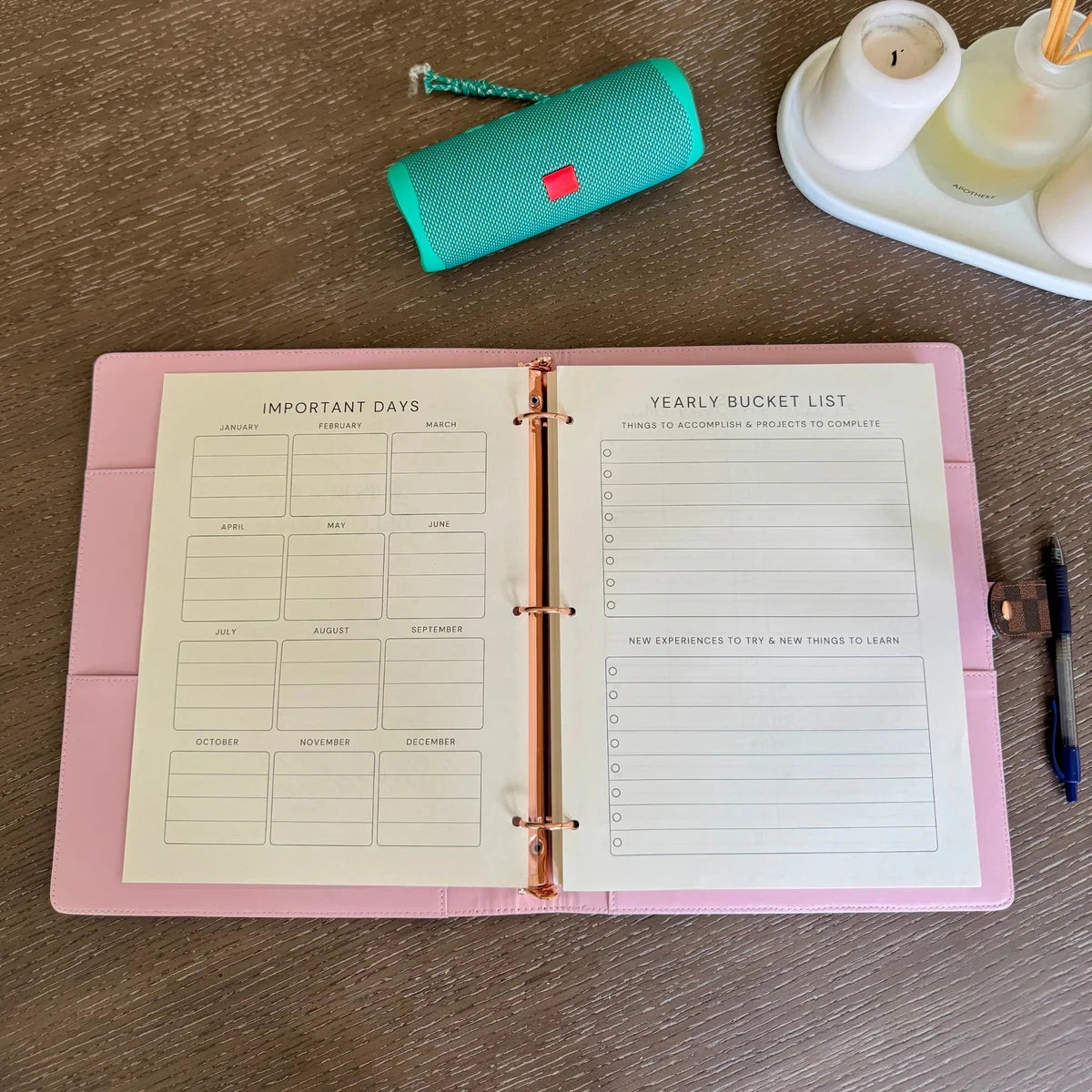 Checkered PU Leather Refillable Journal, 1-Inch 3-Ring Binder, Letter Size 8.5" x 11", Includes 100 Sheets
