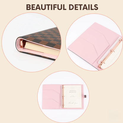 Checkered PU Leather Refillable Journal, 1-Inch 3-Ring Binder, Letter Size 8.5" x 11", Includes 100 Sheets