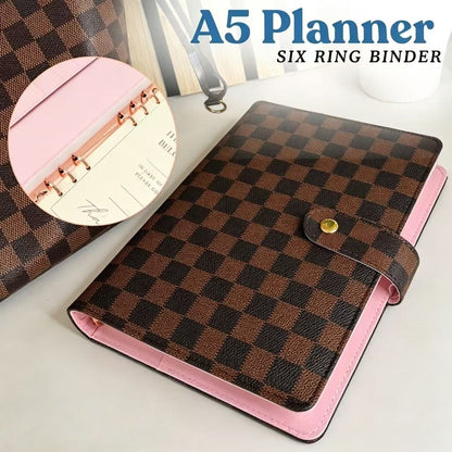Checkered PU Leather Refillable Journal, 1-Inch 3-Ring Binder, Letter Size 8.5" x 11", Includes 100 Sheets