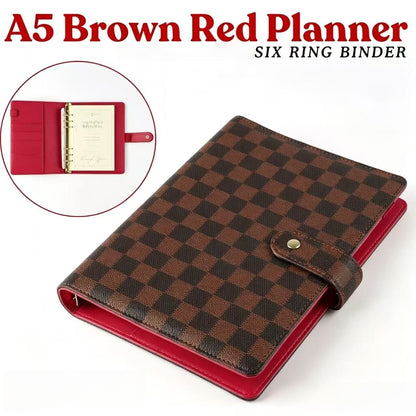 Checkered PU Leather Refillable Journal, 1-Inch 3-Ring Binder, Letter Size 8.5" x 11", Includes 100 Sheets
