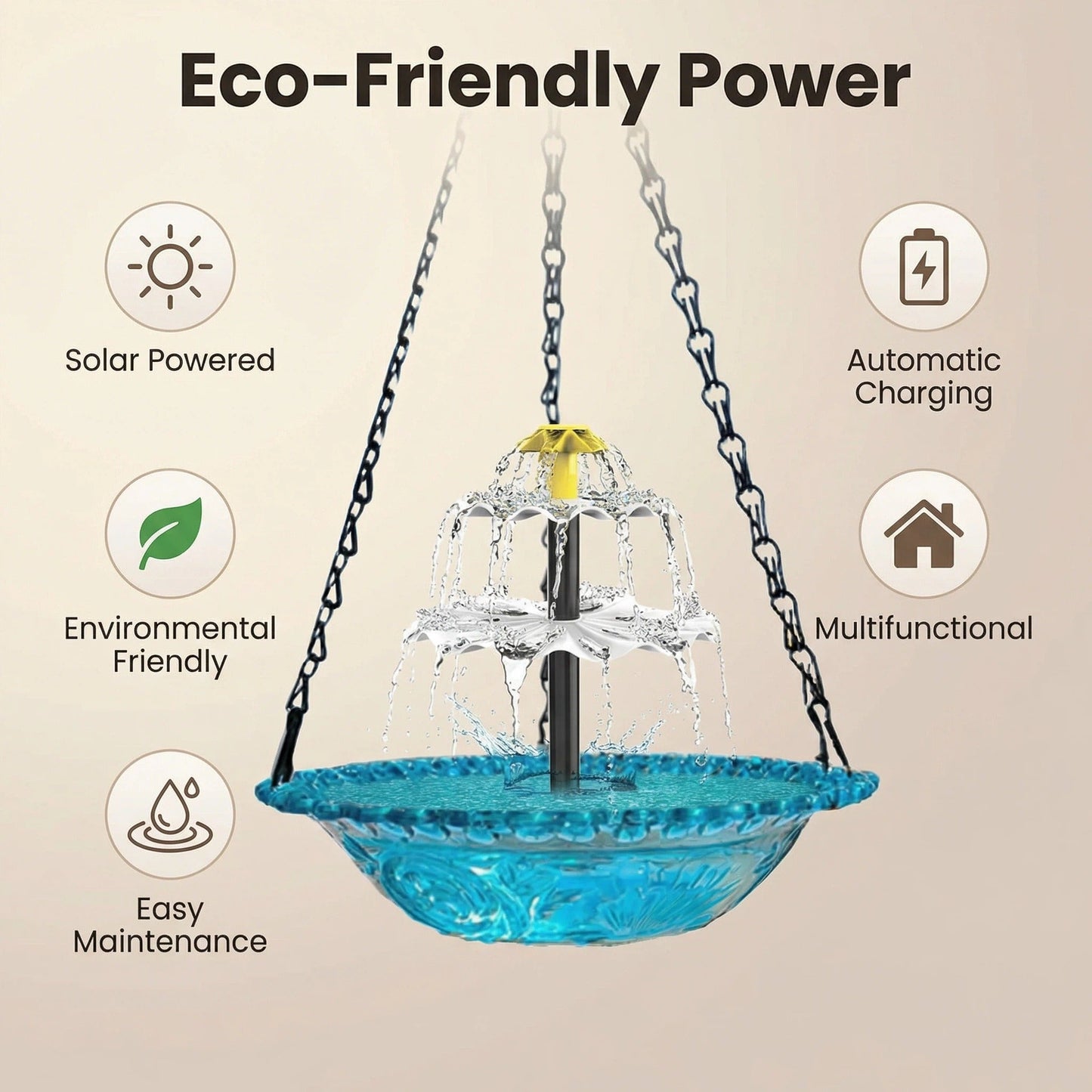 🔥The last 3 hours New Year 70% Off--Solar Cascade Hanging Bird Bath Fountain